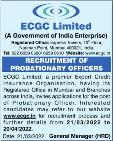 ECGC Limited Advertisement